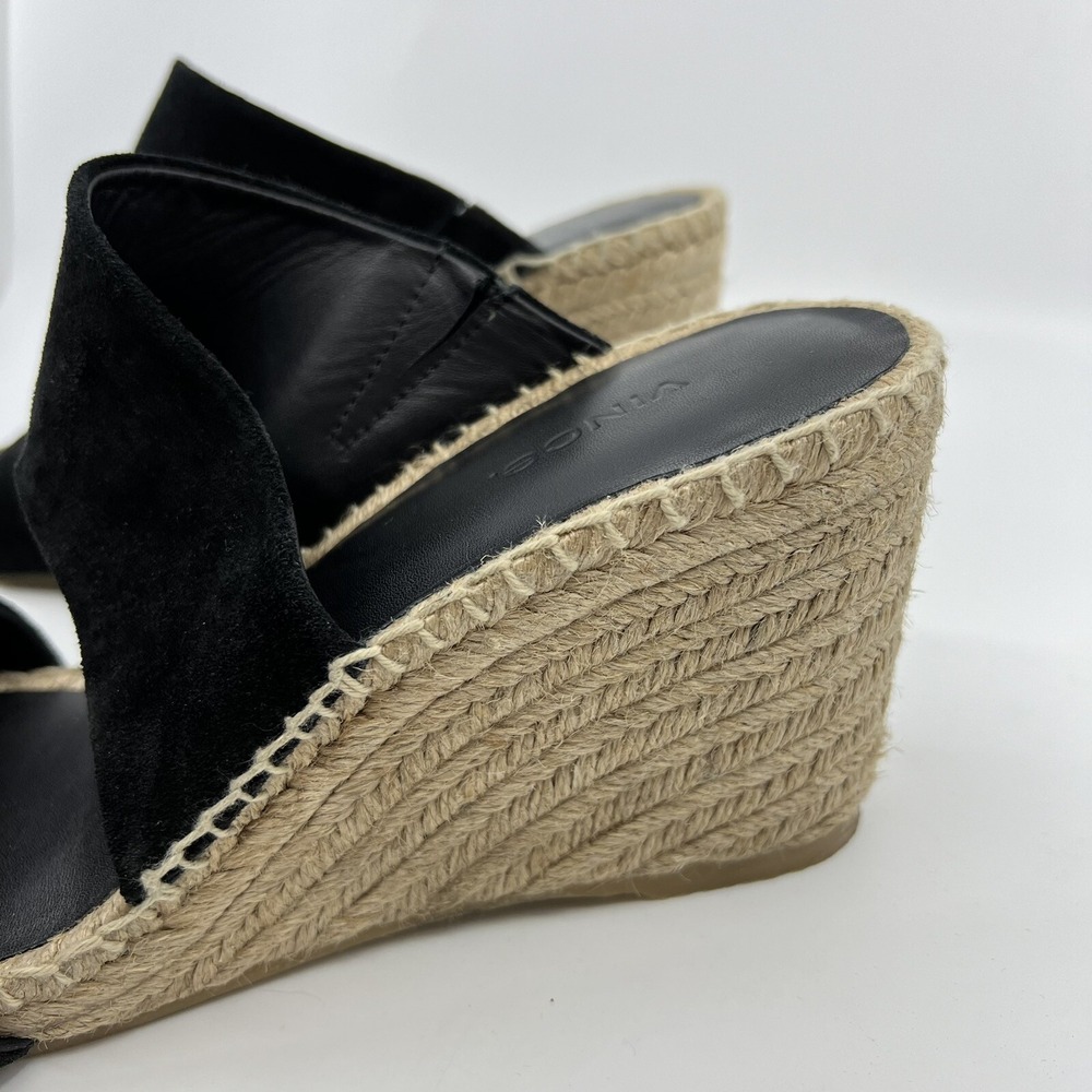 NEW Vince Garlin Black Suede Espadrille Wedge Sandals Square Toe‎ 8.5 Spain - Picture 4 of 12